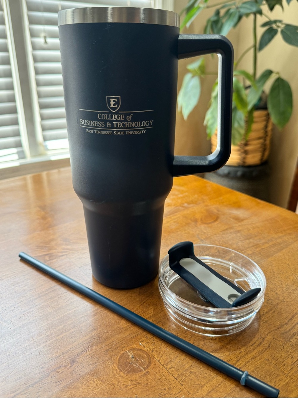 East TN State University College of Business Stainless Tumbler w Lid and Straw
